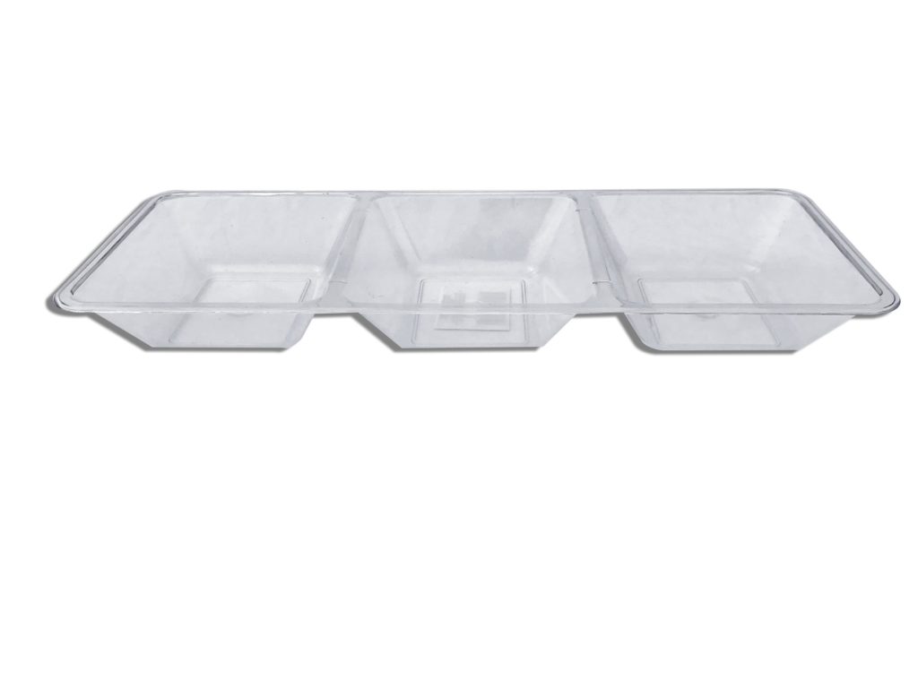 3 Compartment Clear Plastic App Tray | On the Scene Event Services, LLC